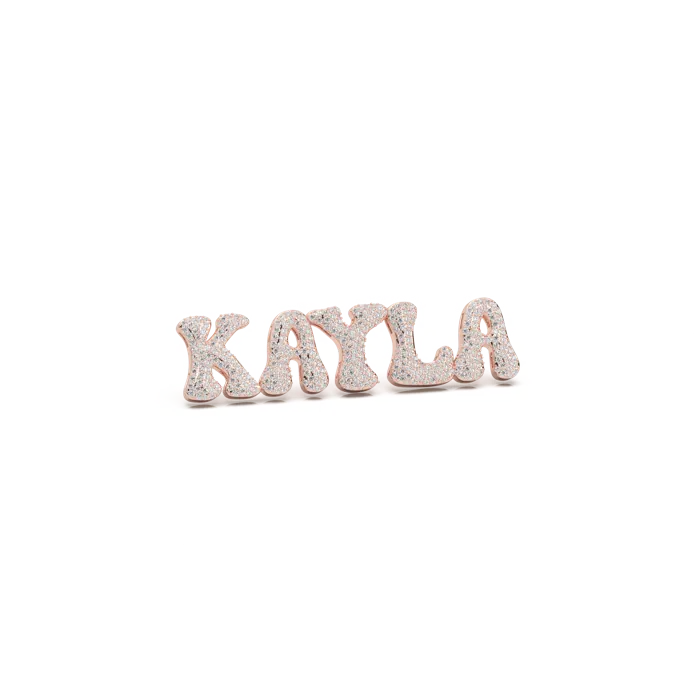 Diamond-set name plate pendant reading Kayla