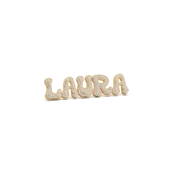 Diamond-set name plate pendant reading Laura