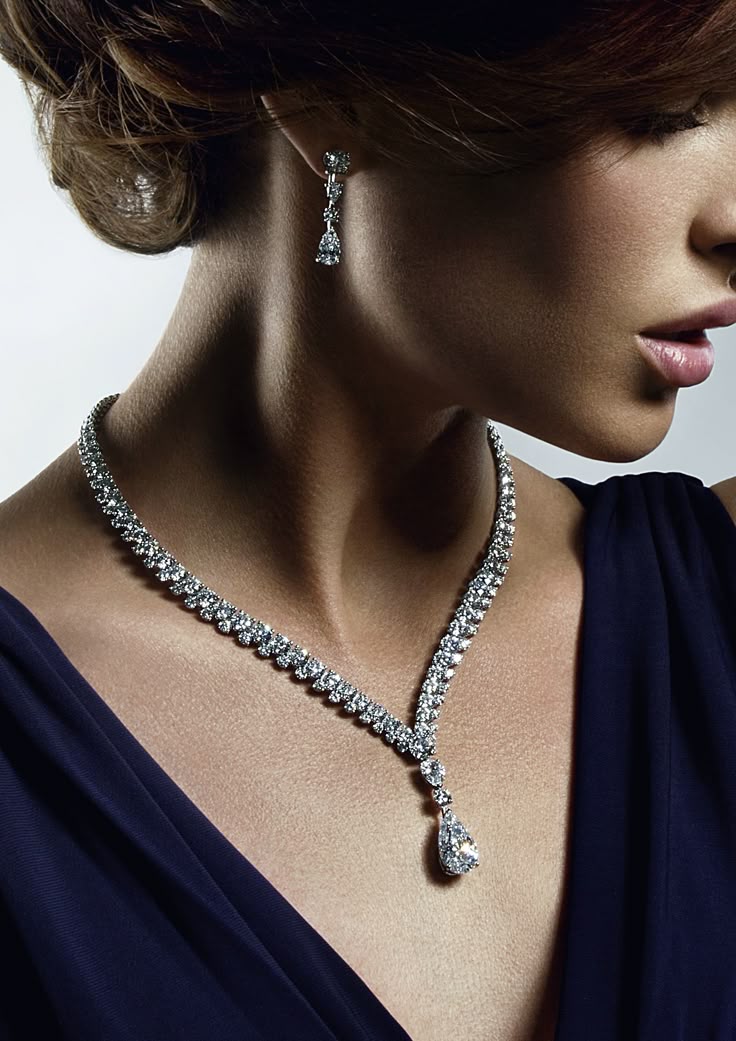 Model wearing a diamond necklace
