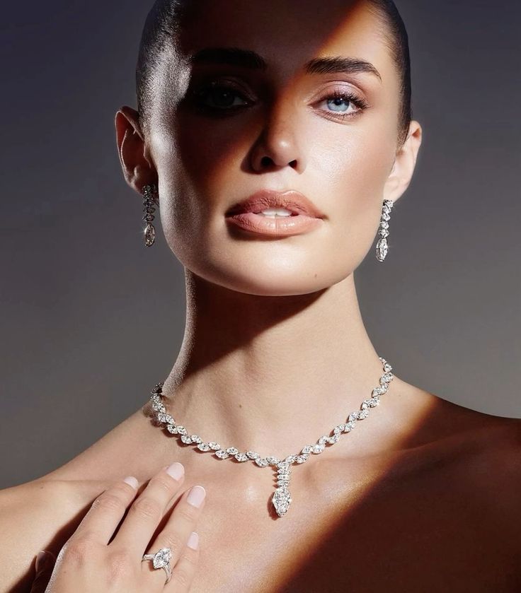 Model wearing diamond earrings